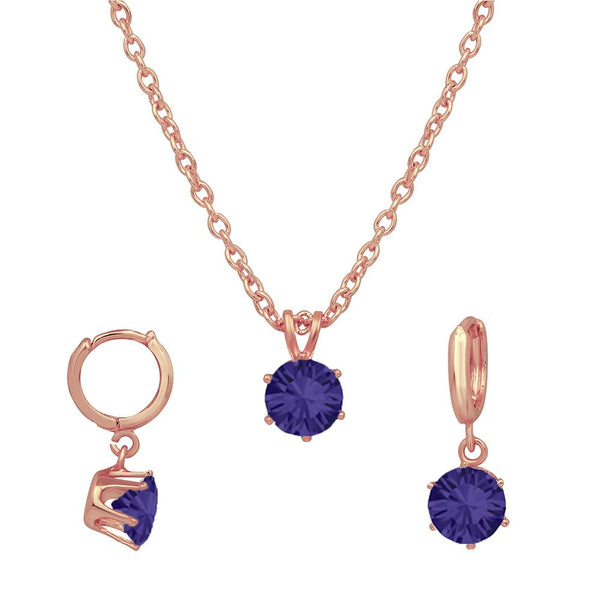 Mahi Rose Gold Plated Solitaire Blue Round Crystal Pendant Set for Women (NL1103778ZBlu)