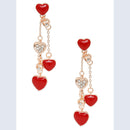 Mahi Rose Gold Plated Red Heart Crystal Layered Necklace with Dangler Earrings for Women (NL11037946ZRed)