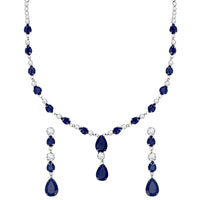 Mahi Rhodium Plated Cute & Delicate Dark Blue Crystals Necklace Set for Women (NL1103804RDBlu)