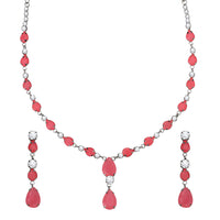 Mahi Rhodium Plated Cute & Delicate Pink Crystals Necklace Set for Women (NL1103805RPin)