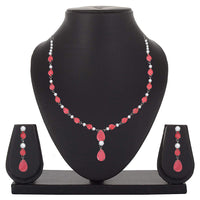 Mahi Rhodium Plated Cute & Delicate Pink Crystals Necklace Set for Women (NL1103805RPin)