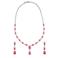 Mahi Rhodium Plated Cute & Delicate Pink Crystals Necklace Set for Women (NL1103805RPin)