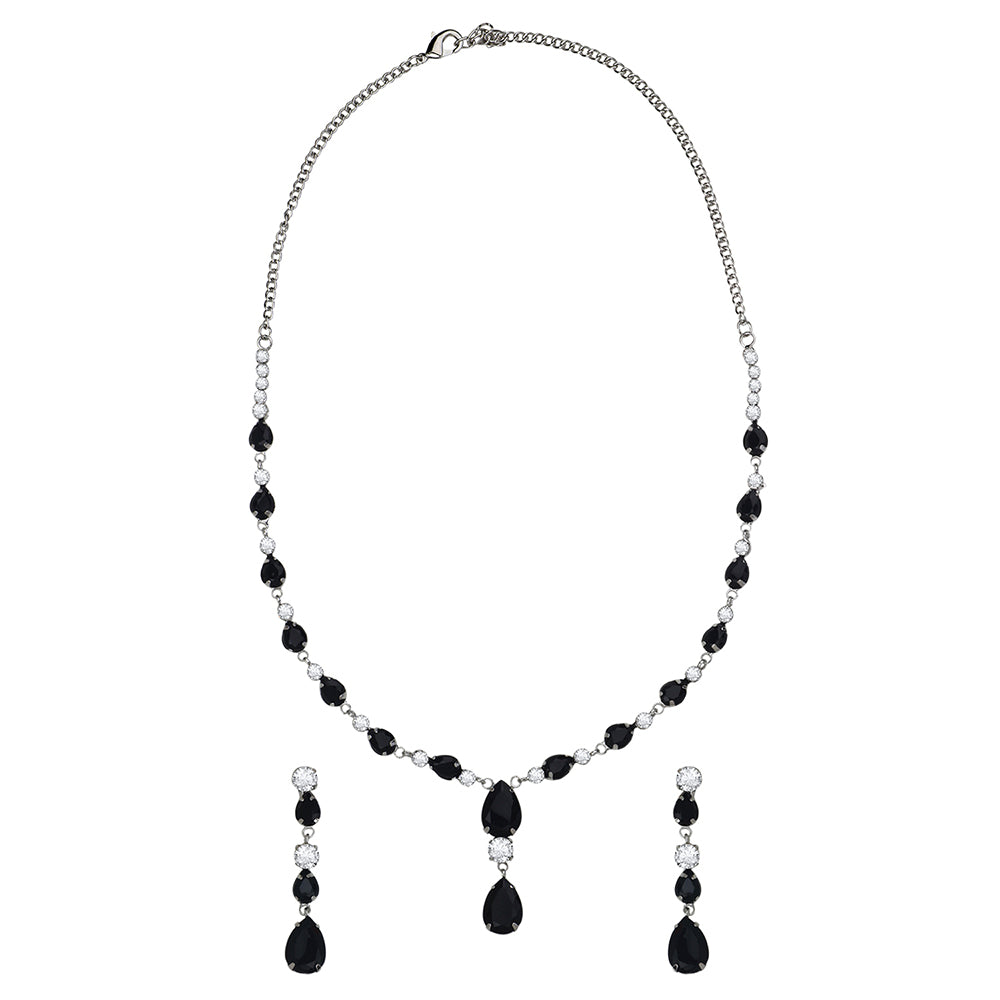 Mahi Rhodium Plated Cute & Delicate Black Crystals Necklace Set for Women (NL1103806RBla)