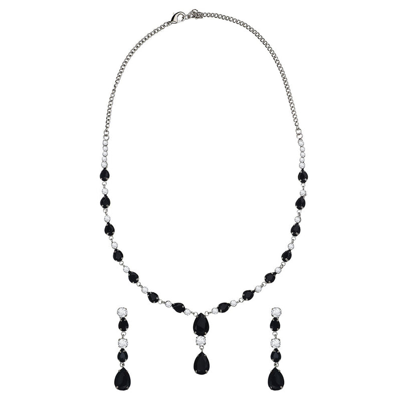 Mahi Rhodium Plated Cute & Delicate Black Crystals Necklace Set for Women (NL1103806RBla)