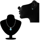 Mahi Valentine Gift with Aqua Blue Swarovski Crystals Rhodium Plated Bow Pendant Set for Women