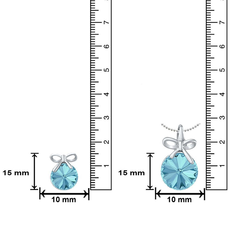 Mahi Valentine Gift with Aqua Blue Swarovski Crystals Rhodium Plated Bow Pendant Set for Women