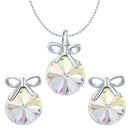 Mahi Valentine Gift with White AB Swarovski Crystals Rhodium Plated Bow Pendant Set for Women