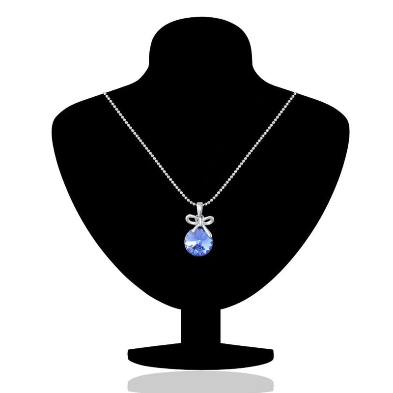 Mahi Rhodium Plated Blue Swarovski Crystal Pendant Set for Women Blue