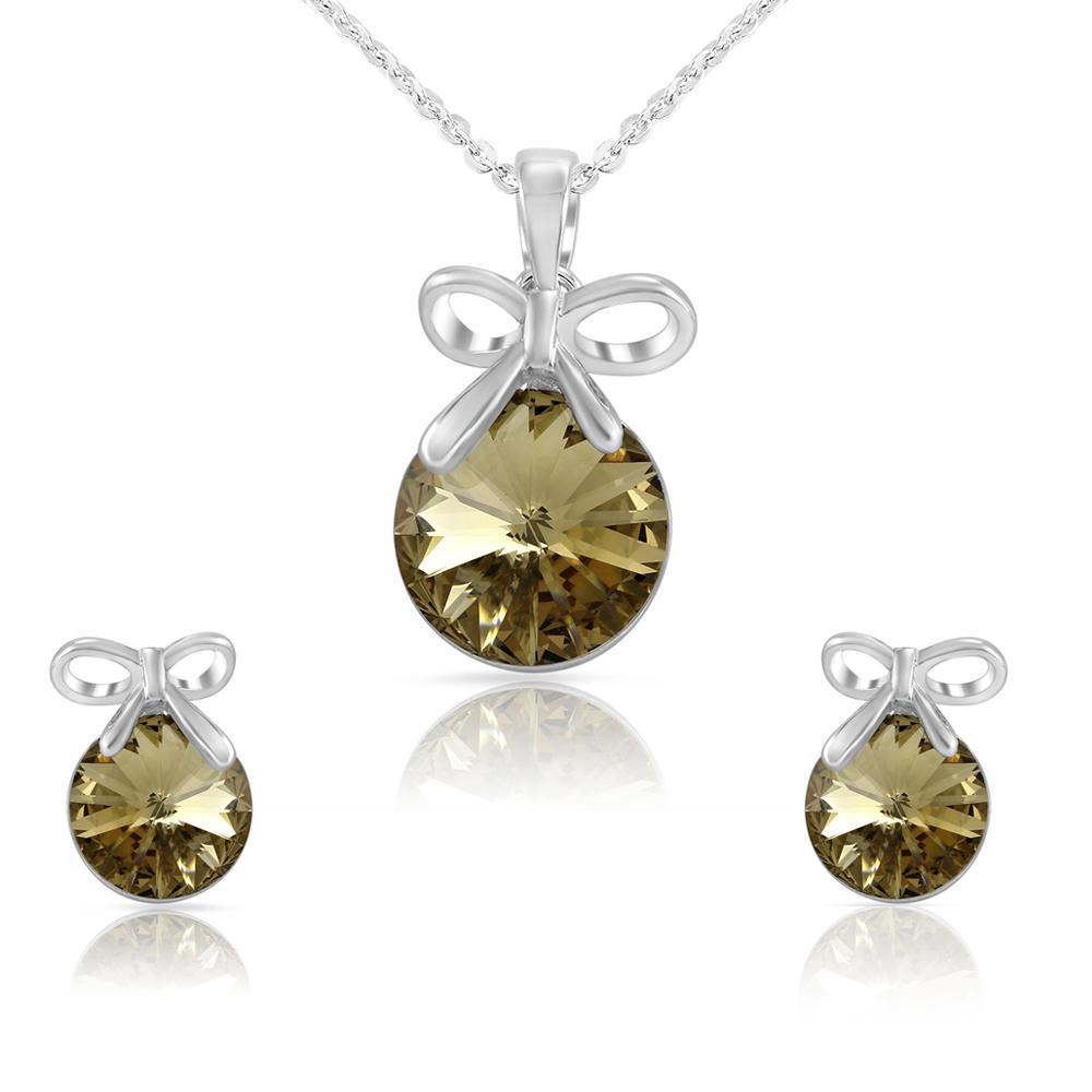 Mahi Liana Collection Brown Rhodium Plated Made with Swarovski Crystal Pendant Set for Women