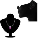 Mahi Valentine Gift with Fushia Purple Swarovski Crystals Rhodium Plated Bow Pendant Set for Women