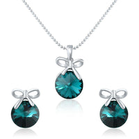 Mahi Rhodium Plated Blue Swarovski Crystal Pendant Set for Women Green