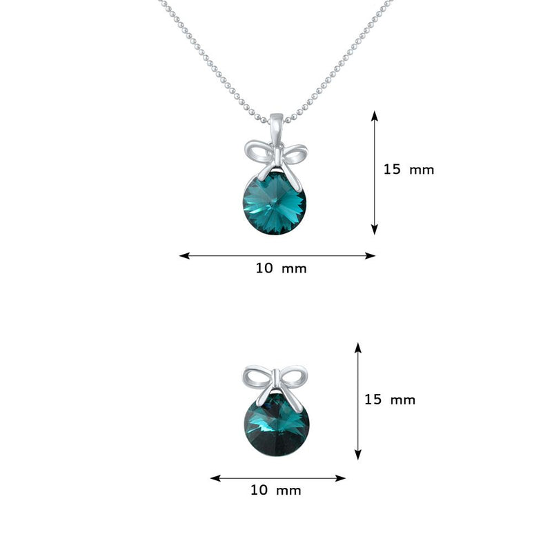 Mahi Rhodium Plated Blue Swarovski Crystal Pendant Set for Women Green