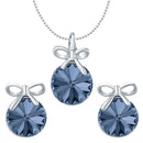 Mahi Valentine Gift with Montana Blue Swarovski Crystals Rhodium Plated Bow Pendant Set for Women