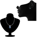 Mahi Valentine Gift with Montana Blue Swarovski Crystals Rhodium Plated Bow Pendant Set for Women