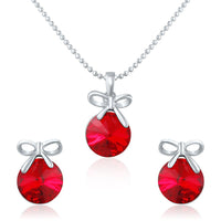 Mahi Rhodium Plated Red Swarovski Crystal Pendant Set for Women Green