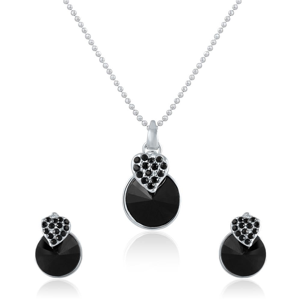 Mahi Rhodium Plated Black Swarovski Crystal Pendant Set for Women