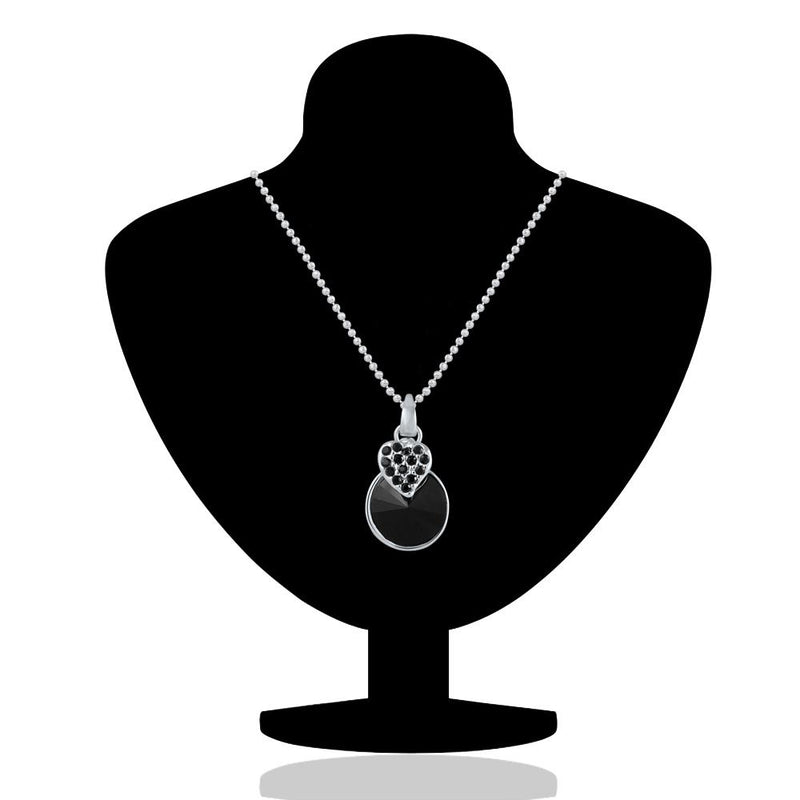 Mahi Rhodium Plated Black Swarovski Crystal Pendant Set for Women