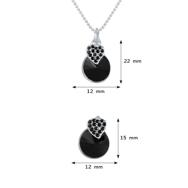 Mahi Rhodium Plated Black Swarovski Crystal Pendant Set for Women
