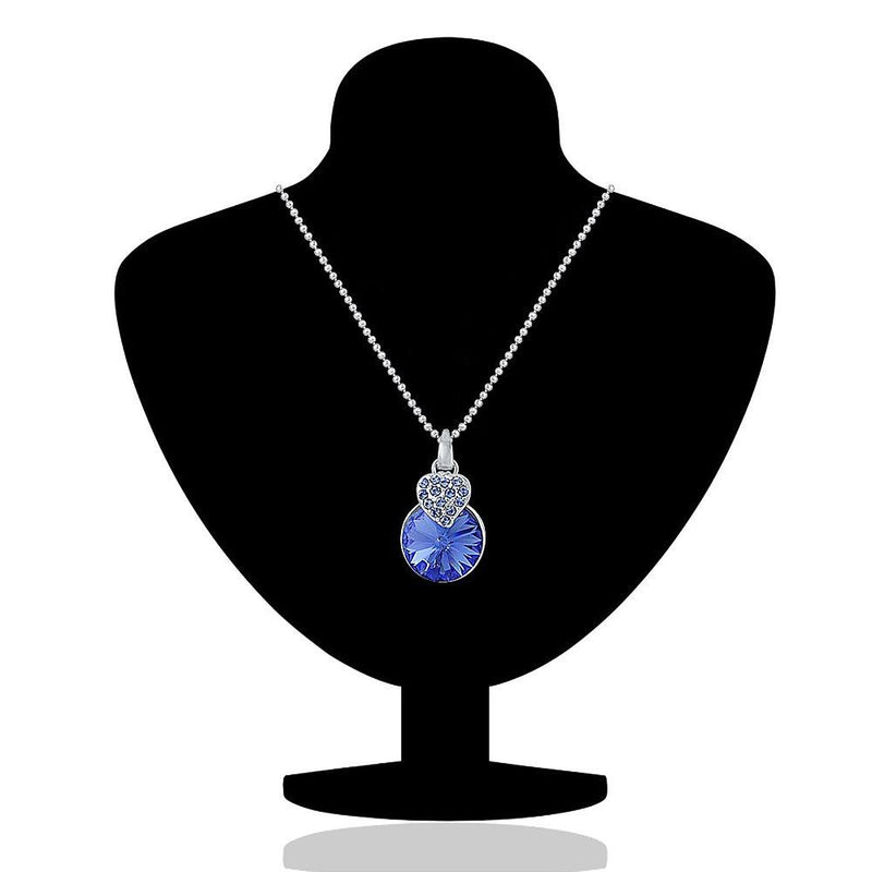 Mahi Rhodium Plated Blue Swarovski Crystal Pendant Set for Women