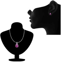 Mahi Valentine Gift with Fushia Purple Swarovski Crystals Rhodium Plated Heart Pendant Set for Women