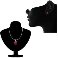 Mahi Valentine Gift with Light Red Swarovski Crystals Rhodium Plated Heart Pendant Set for Women