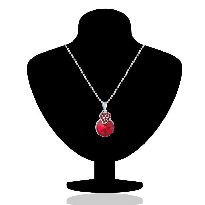 Mahi Rhodium Plated Red Swarovski Crystal Pendant Set for Women