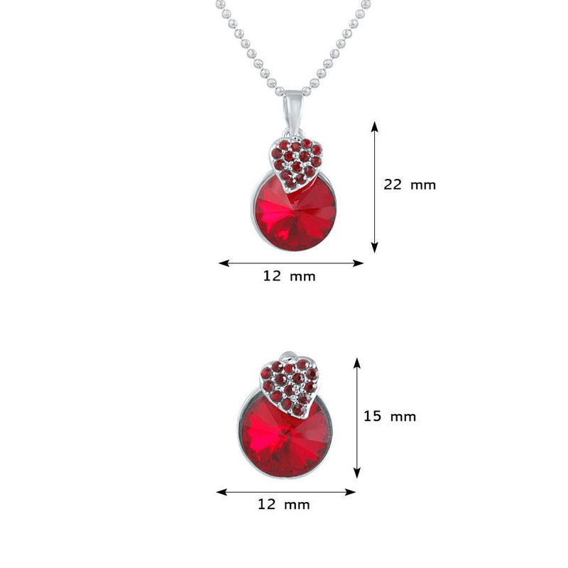 Mahi Rhodium Plated Red Swarovski Crystal Pendant Set for Women