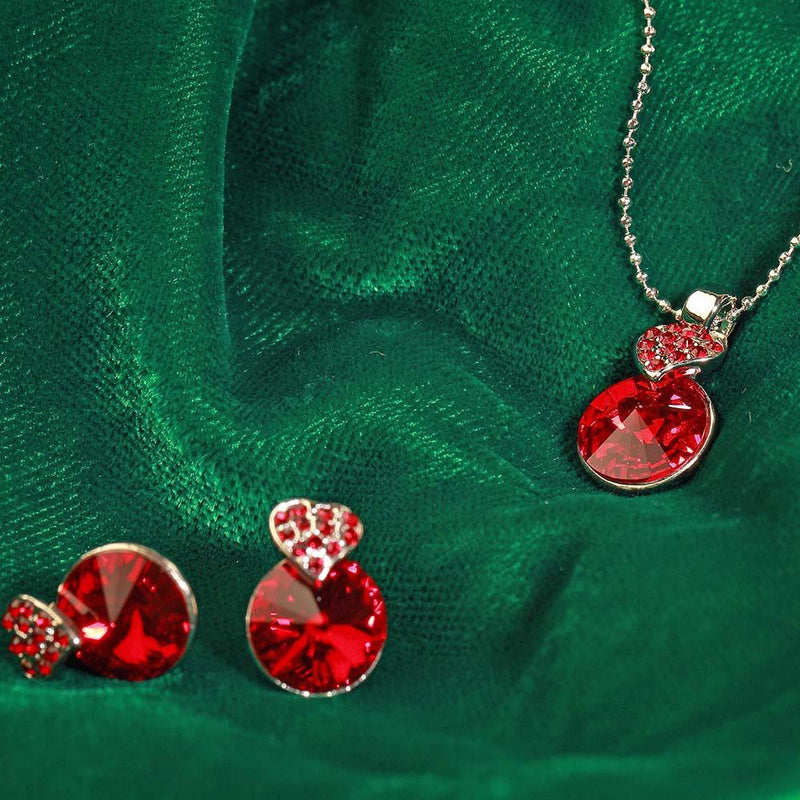 Mahi Rhodium Plated Red Swarovski Crystal Pendant Set for Women