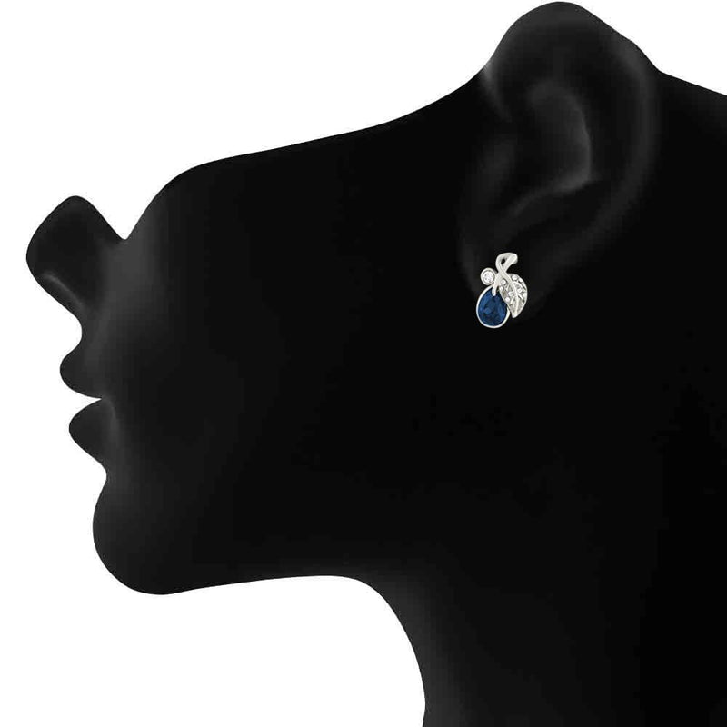 Mahi Rhodium Plated Montana Blue berry Marquise Pendant Set Made with Swarovski Crystal for Women