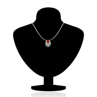 Mahi Rhodium Plated Red Drop Peacock Feather Pendant Set Made with Swarovski Crystal for Women