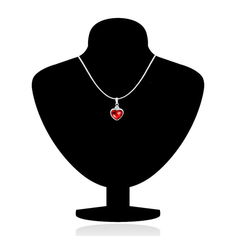 Mahi Rhodium Plated Red Heart Pendant Set Made with Swarovski Crystal for Women