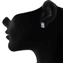 Mahi Rhodium Plated Pink Drop and Blue Floral Pendant Set Made with Swarovski Crystal for Women