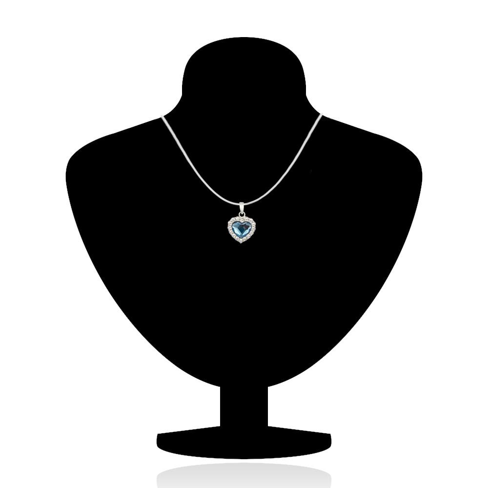 Mahi Rhodium Plated Montana Blue Titanic Heart Pendant Set Made with Swarovski Crystal for Women