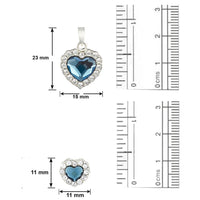 Mahi Rhodium Plated Montana Blue Titanic Heart Pendant Set Made with Swarovski Crystal for Women