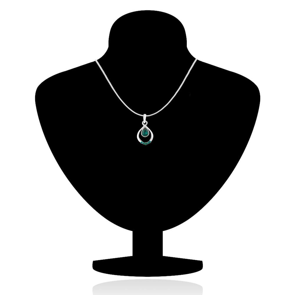 Mahi Rhodium plated Pretty Green Drop Pendant Set Made with Swarovski Crystal for Women