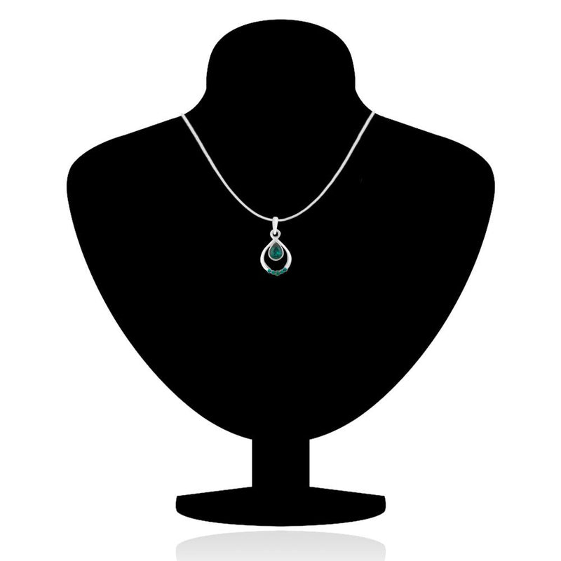 Mahi Rhodium plated Pretty Green Drop Pendant Set Made with Swarovski Crystal for Women