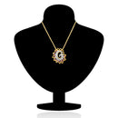 Mahi Gold plated Pink Shimmering Dahlia Flower Pendant Set Made with Swarovski Crystal for Women