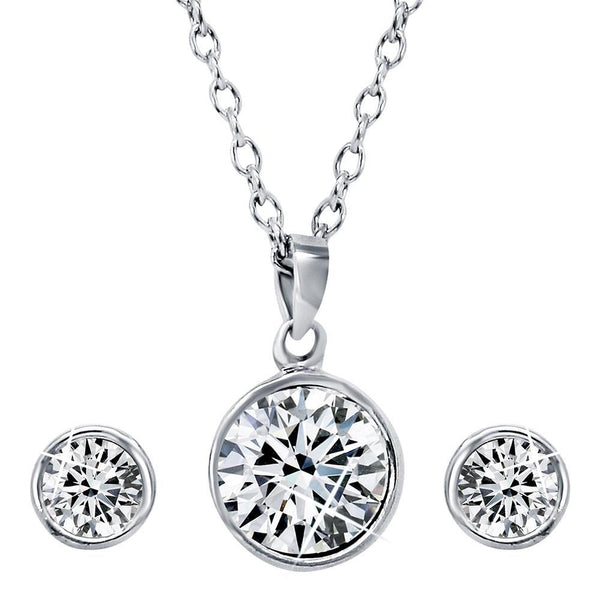 Mahi with Swarovski Crystal Rhodium Plated Solitaire Pendant Set For Women
