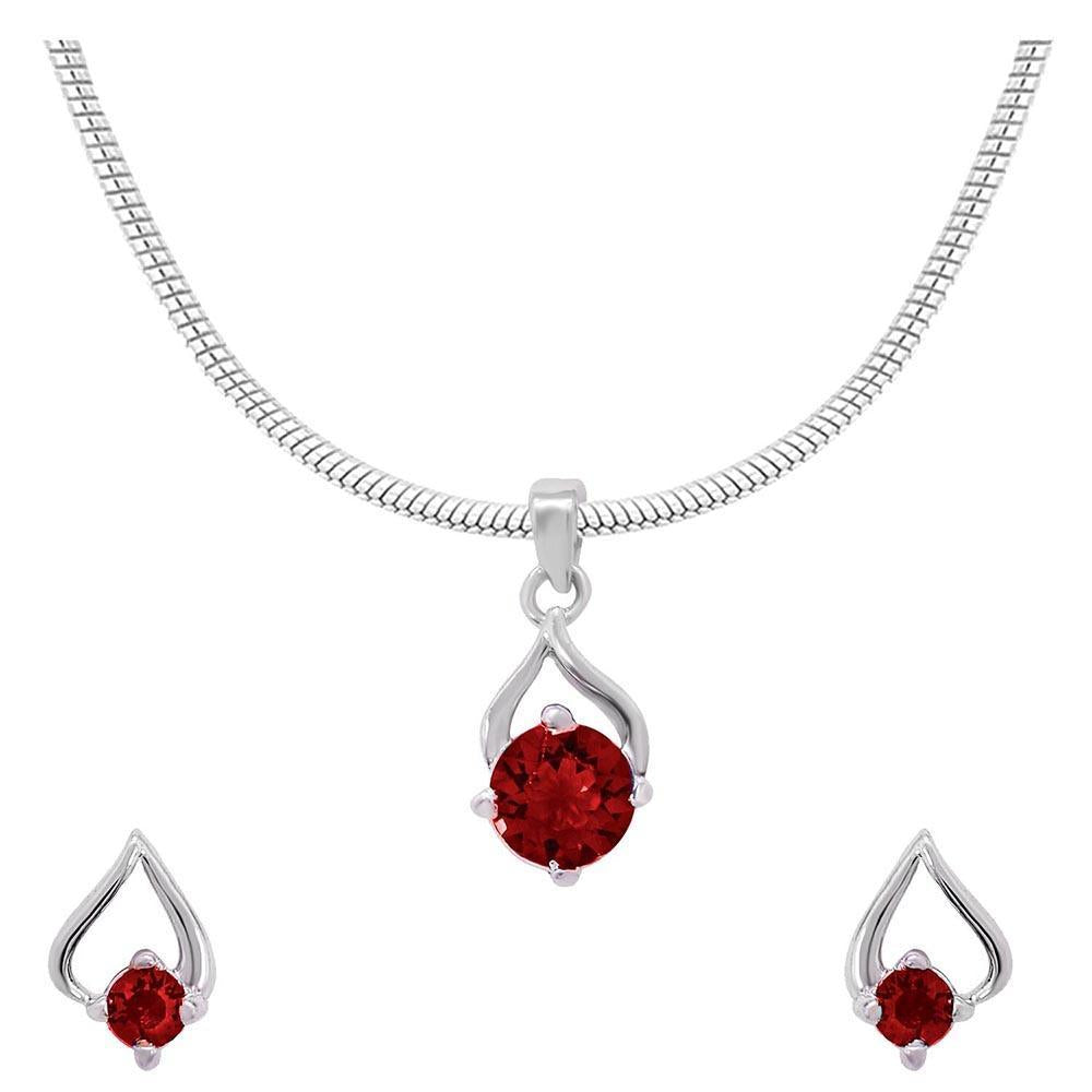 Mahi with Swarovski Crystal Red Drop Paisely Rhodium Plated Pendant Set for Women