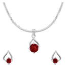 Mahi with Swarovski Crystal Red Drop Paisely Rhodium Plated Pendant Set for Women