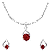 Mahi with Swarovski Crystal Red Drop Paisely Rhodium Plated Pendant Set for Women