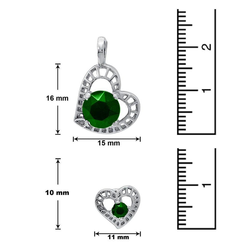 Mahi with Swarovski Crystal Green Stylized Heart Rhodium Plated Pendant Set for Women