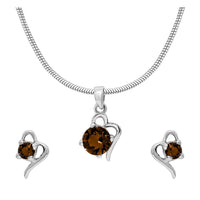 Mahi with Swarovski Crystal Brown Victorian Heart Rhodium Plated Pendant Set for Women