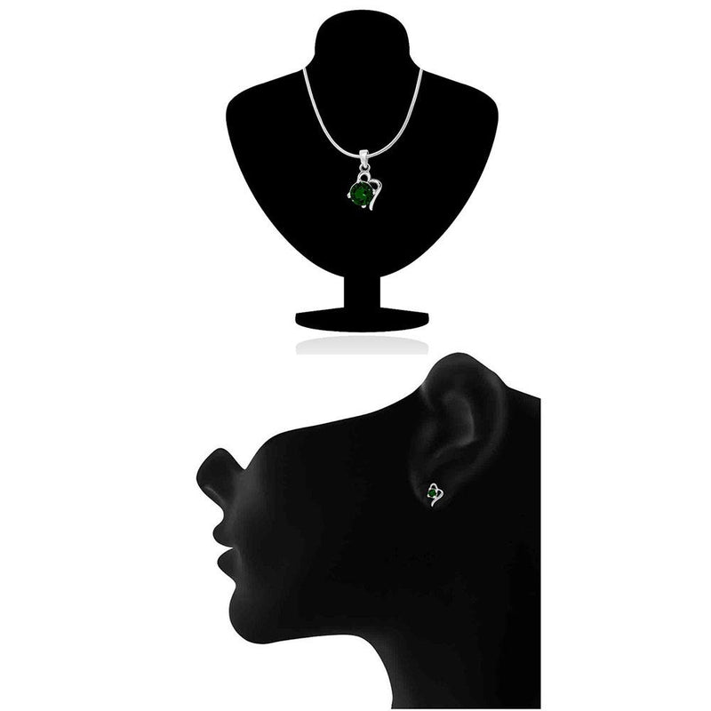 Mahi with Swarovski Crystal Green Victorian Heart Rhodium Plated Pendant Set for Women