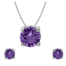 Mahi with Swarovski Crystal Violet Classic Solitaire Rhodium Plated Pendant Set for Women