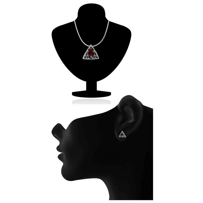 Mahi with Swarovski Crystal Red Triangle Beauty Rhodium Plated Pendant Set for Women