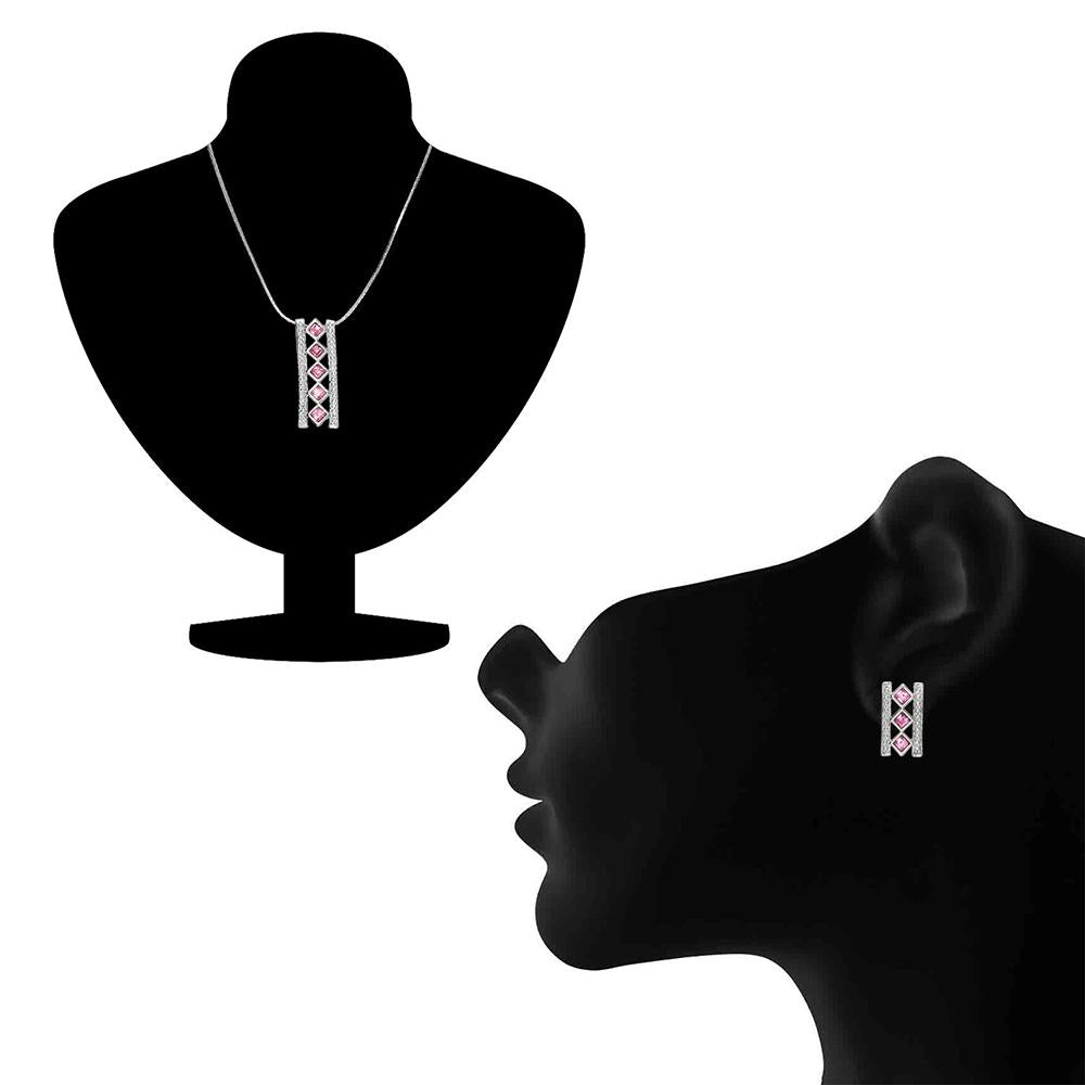 Mahi Swarovski Crystals Pink Square Pendant Set