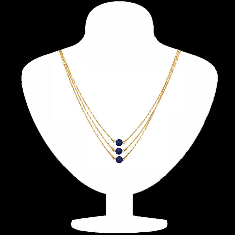 Mahi Designer Multilayered Lapis Blue Swarovski Pearl Necklace Mala Made of Alloy for Girls and Women