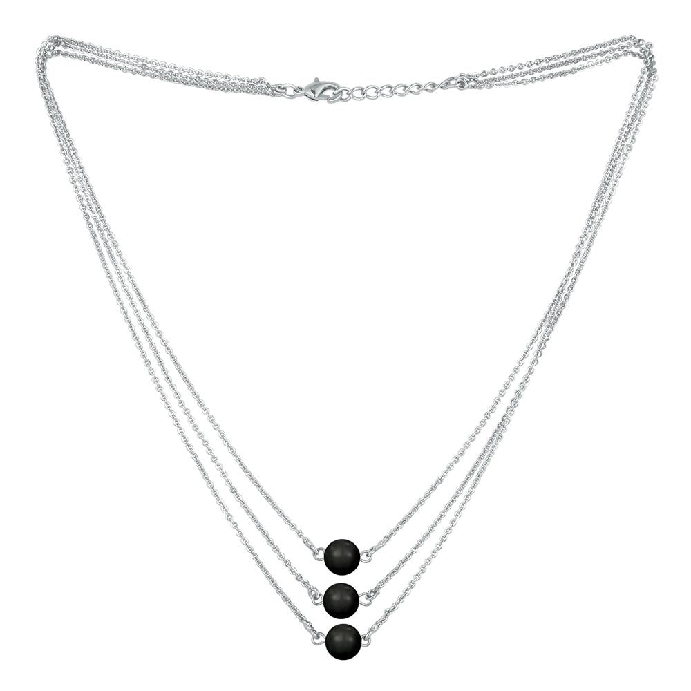 Mahi Designer Multilayered Mystic Black Swarovski Pearl Necklace Mala Made of Alloy for Girls and Women