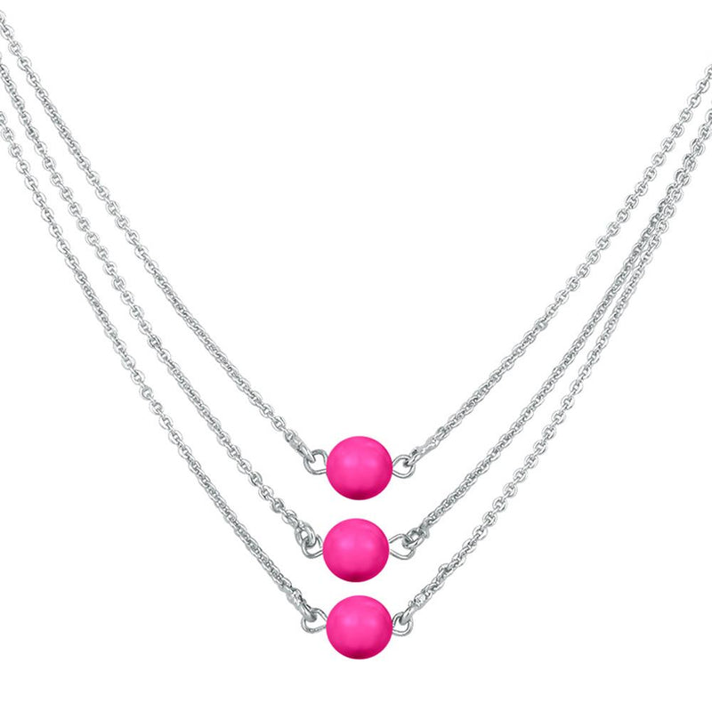 Mahi Designer Multilayered Neon Pink Swarovski Pearl Necklace Mala Made of Alloy for Girls and Women